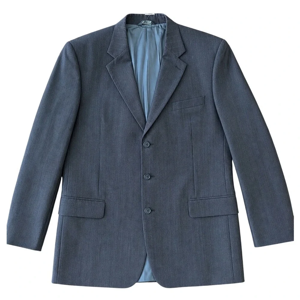 Jos A Bank Estateblazer 44L Gray Windowpane‎ 100% Wool Blazer Sport Coat Mens